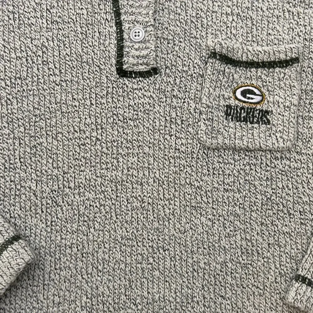 Vintage Green Bay Packers Gameday Chunky Henley Sweater Pullover NFL
